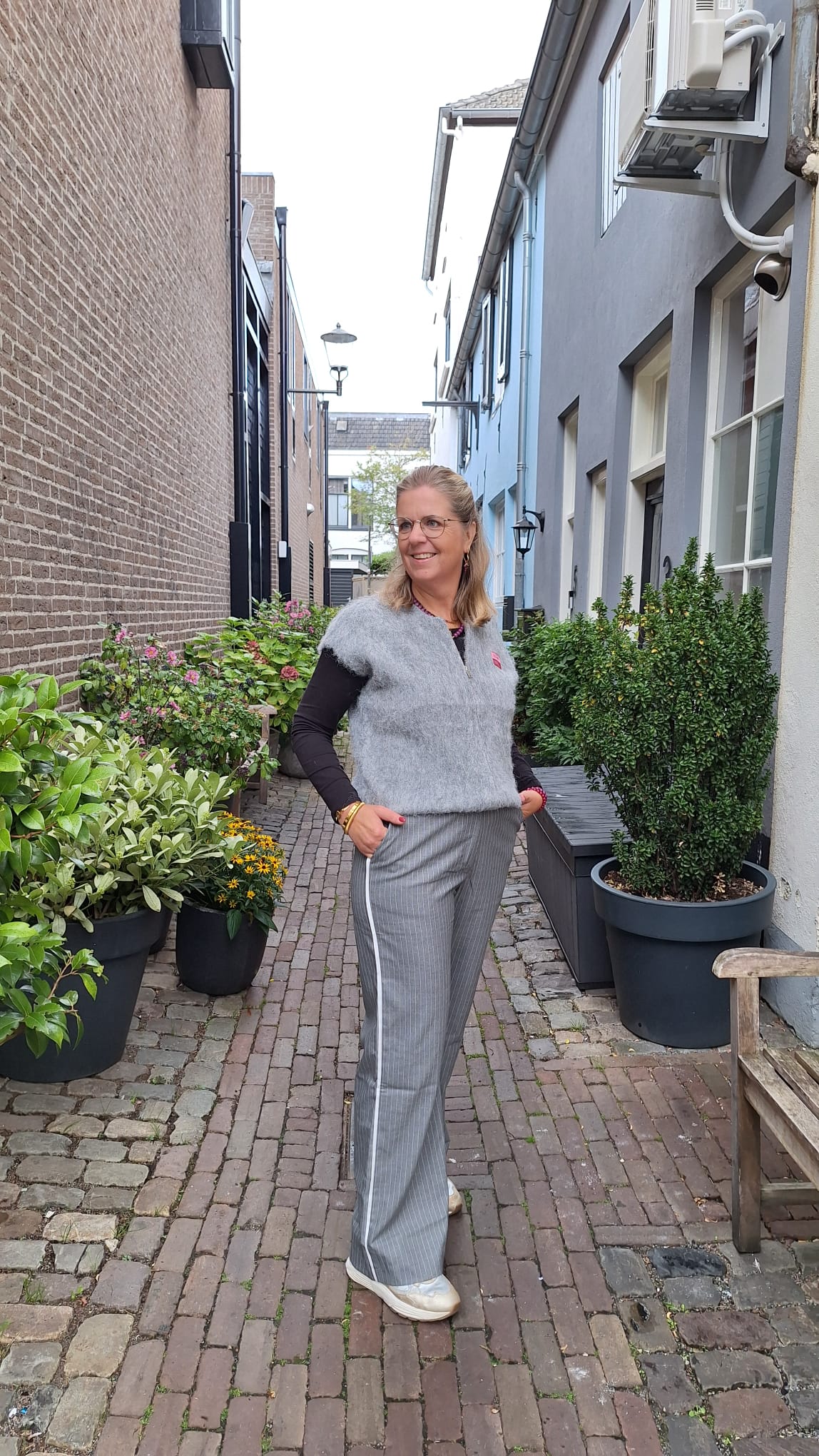 Broek met strepen Grijs