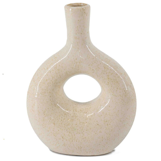 Aardewerk donut vaas beige Small