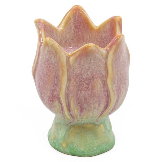 Aardewerk kaarsenstandaard tulp peach