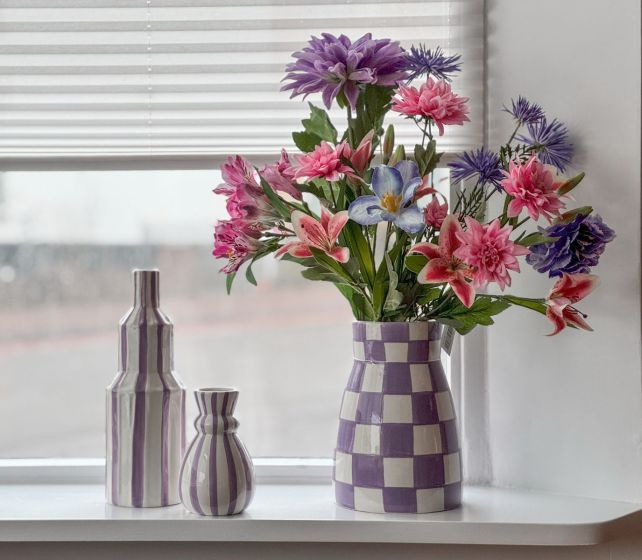 Aardewerk vaas stripe lilac