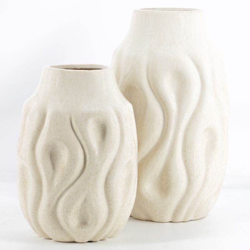 Aardewerk vaas waves beige