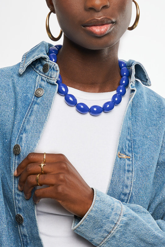 Blauwe chunky kralenketting