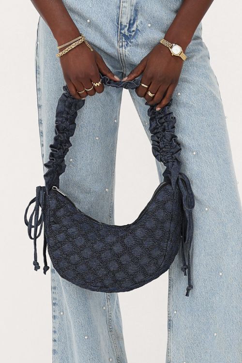 Blauwe denim crossbody tas met ruffles