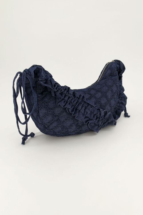 Blauwe denim crossbody tas met ruffles