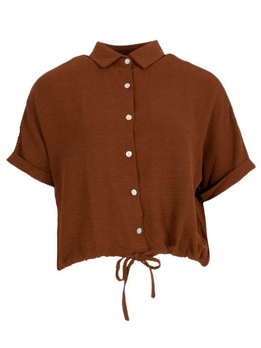 Blouse met koord Donkerbruin