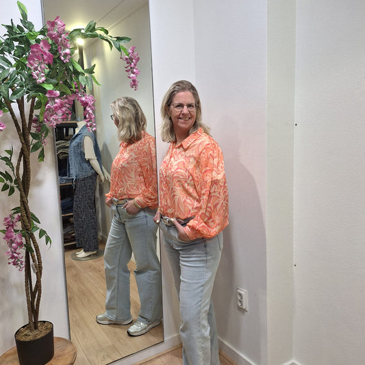 Blouse voile oranje met  fuchsia Oranje