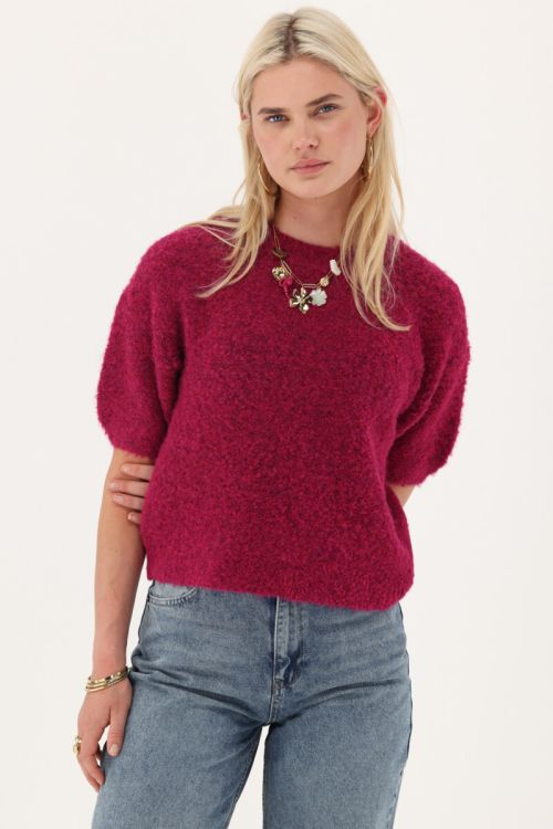 Bouclé top korte mouwen Rood