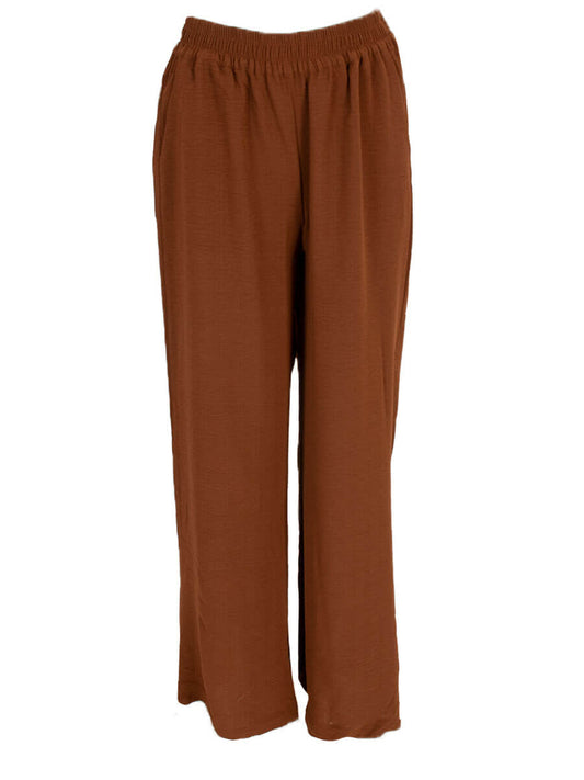 Broek met elastieken band Donkerbruin