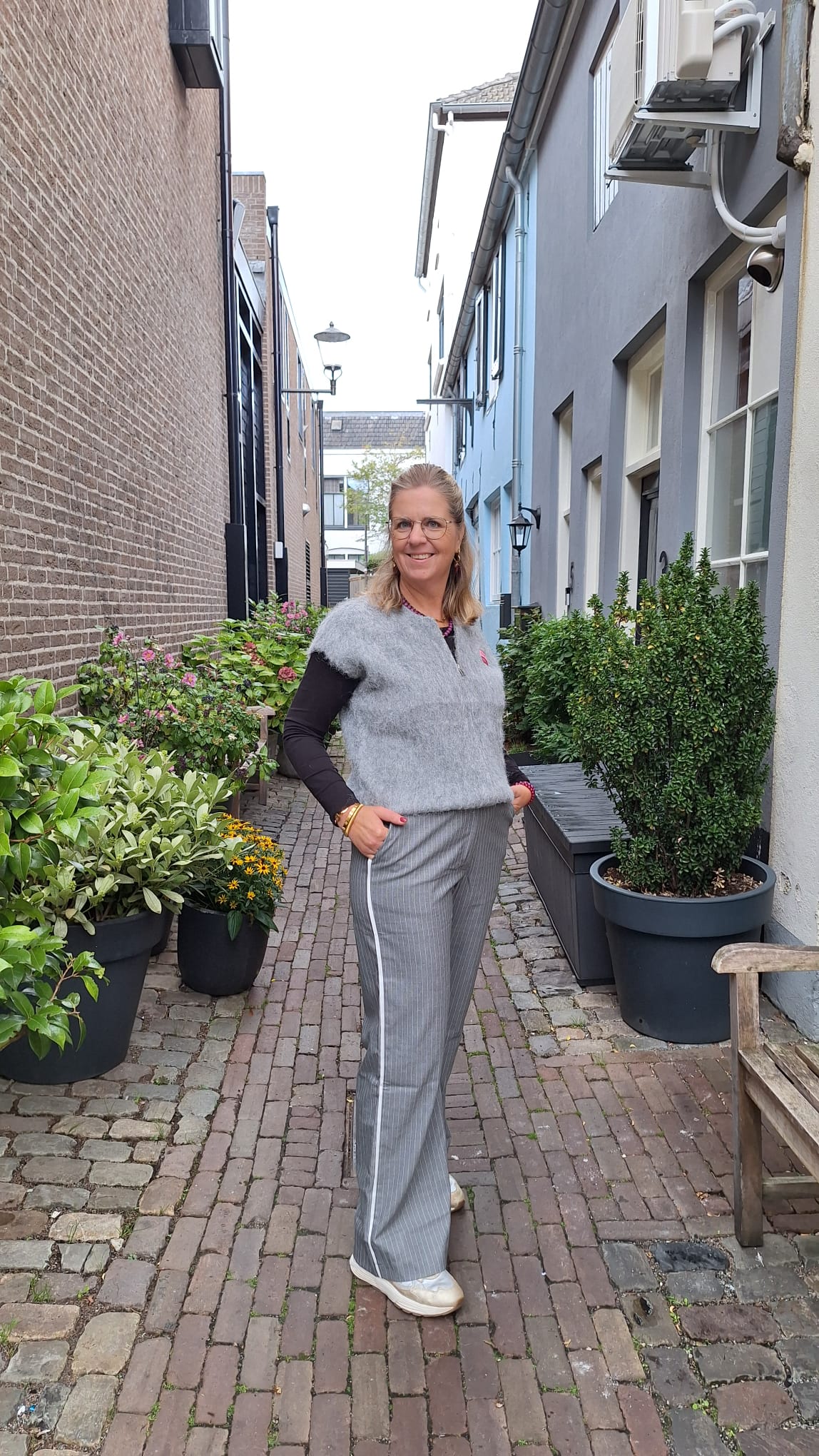 Broek met strepen Grijs