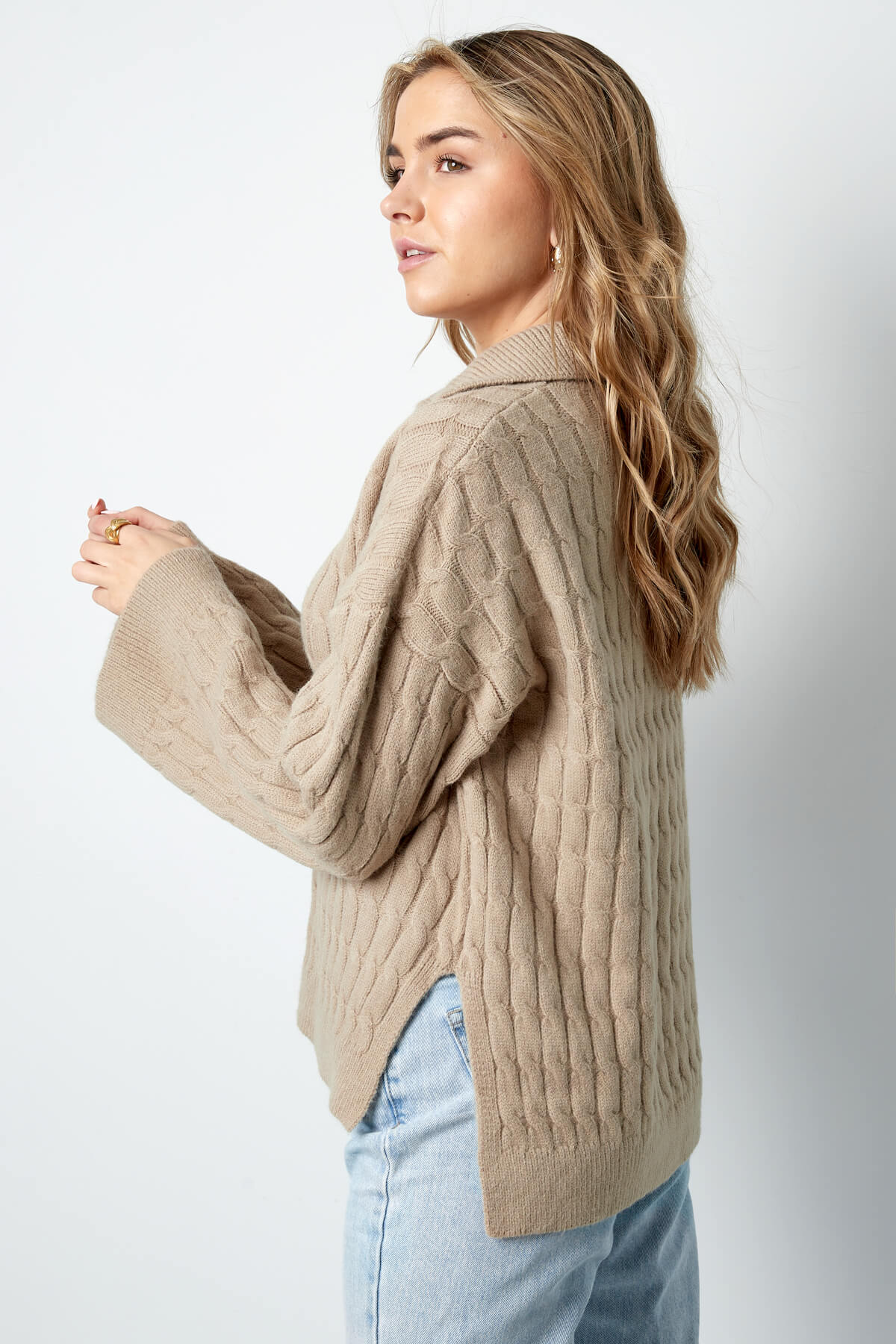 Comfy cable knit trui Bruin