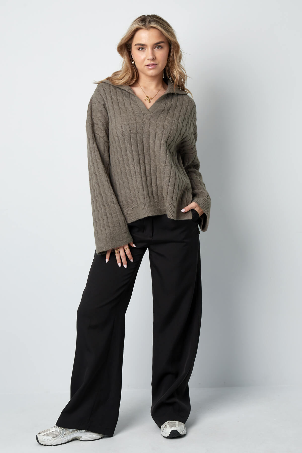 Comfy cable knit trui Donkergroen