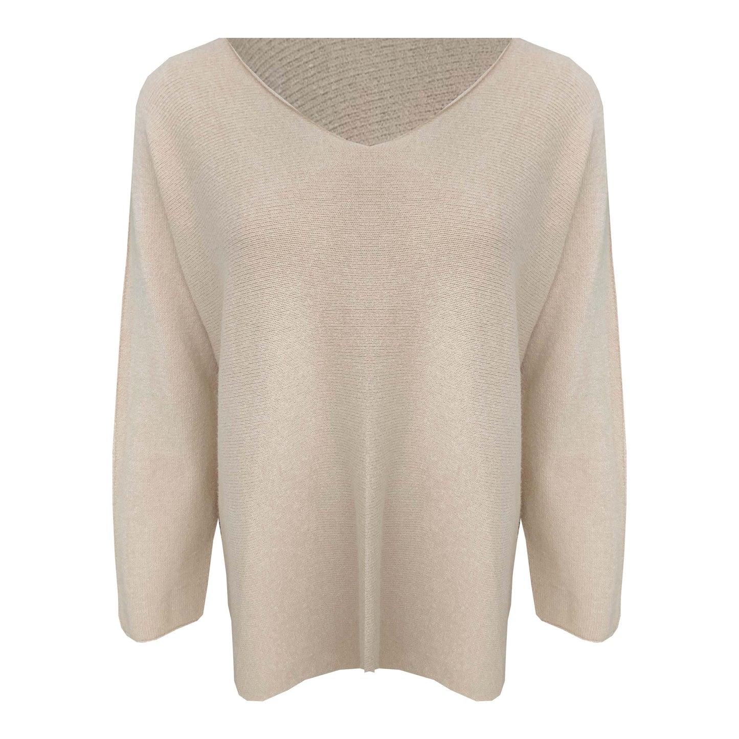 Fijn gebreide trui met V hals basic Beige