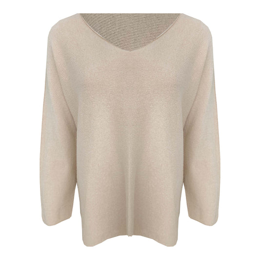 Fijn gebreide trui met V hals basic Beige
