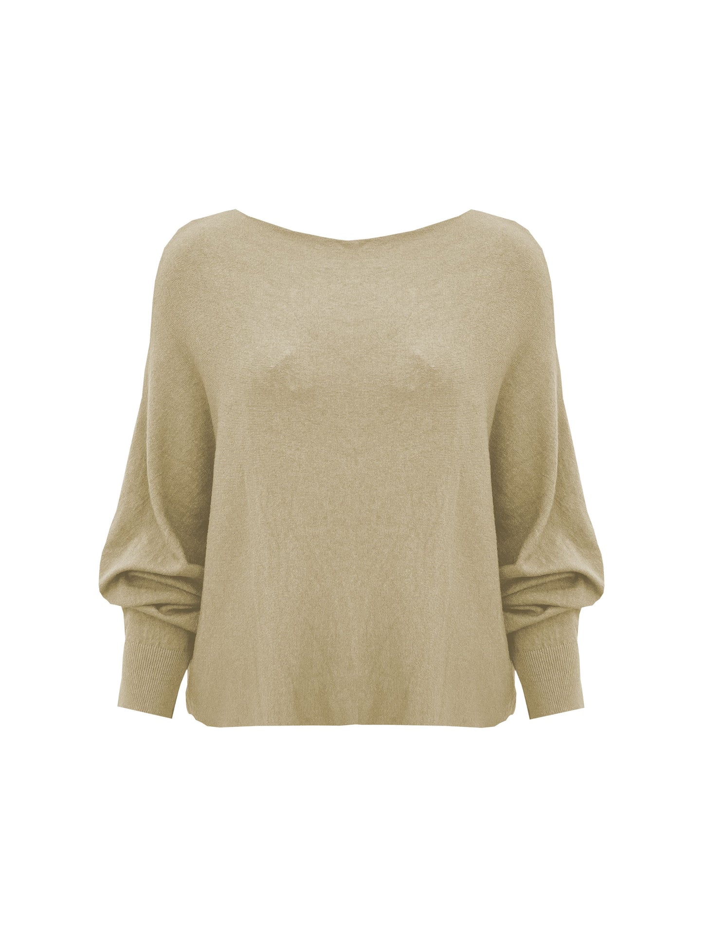 Fijn gebreide trui met vleermuis mouw Beige
