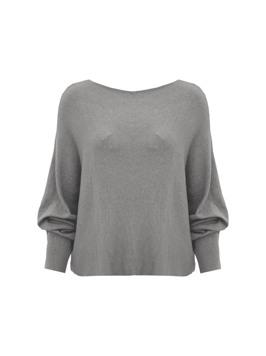 Fijn gebreide trui met vleermuis mouw Grijs washed