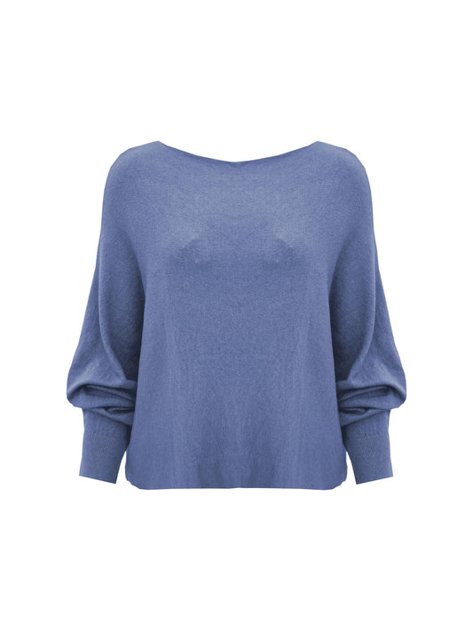 Fijn gebreide trui met vleermuis mouw Jeansblauw