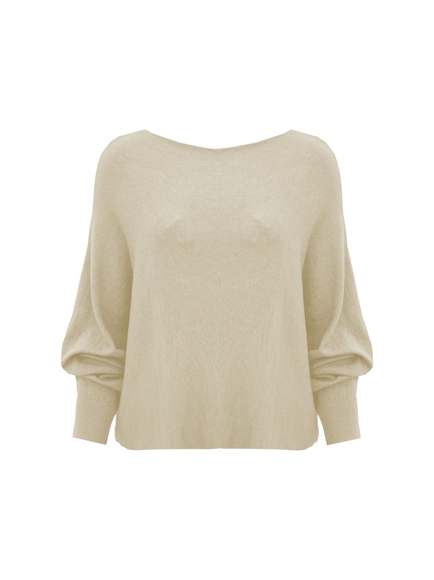 Fijn gebreide trui met vleermuis mouw Lichtbeige