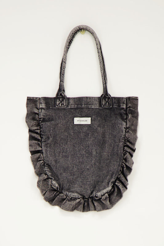 Grijze denim shopper met ruffles