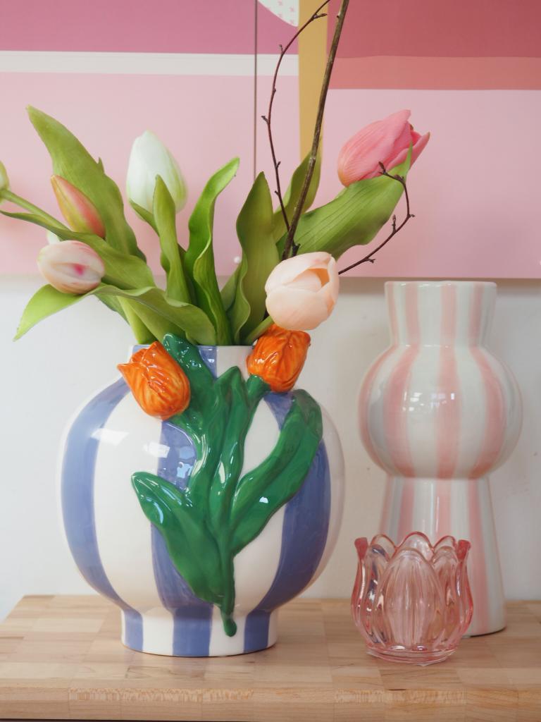 Vaas tulpen stripes blauw