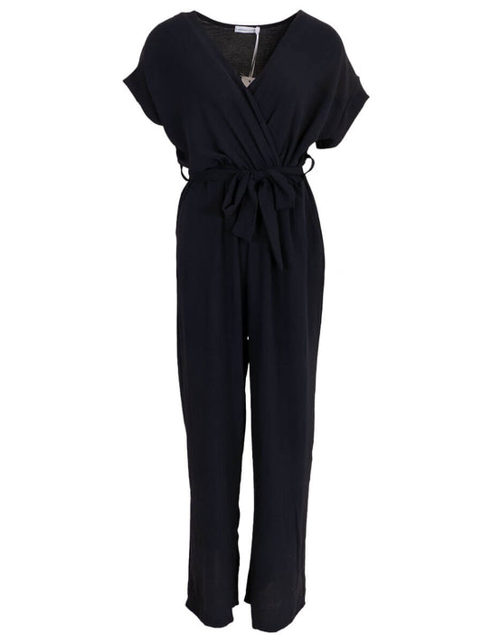 Jumpsuit overslag met ceintuur Donkerblauw