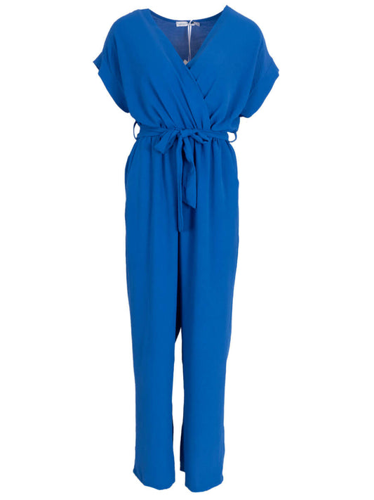 Jumpsuit overslag met ceintuur Kobalt