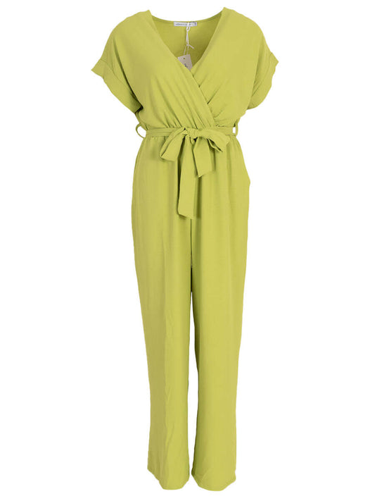 Jumpsuit overslag met ceintuur Limoen