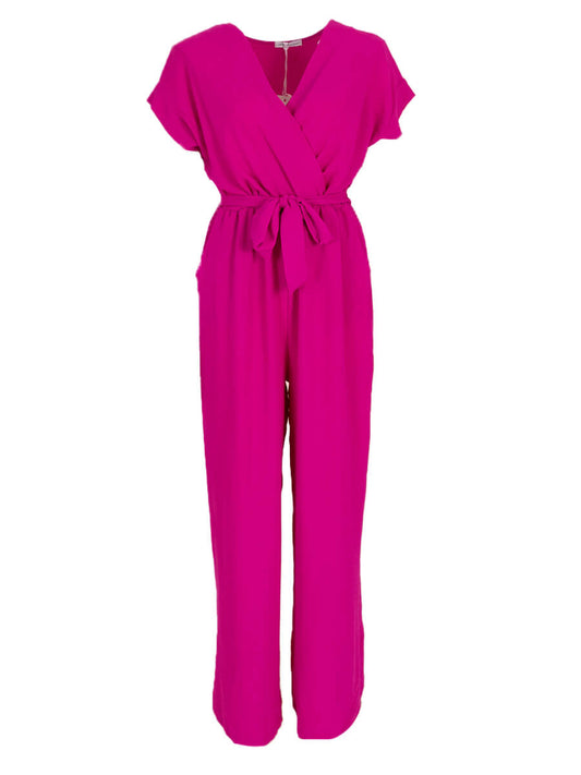 Jumpsuit overslag met ceintuur Magenta