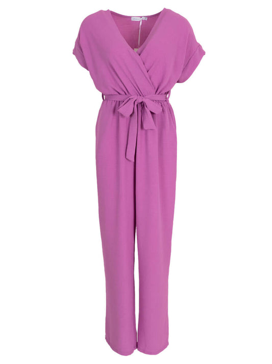 Jumpsuit overslag met ceintuur Paars