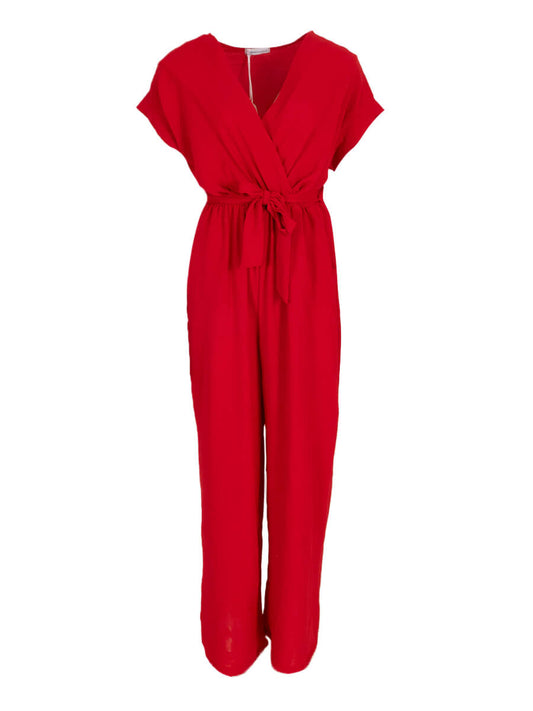 Jumpsuit overslag met ceintuur Rood