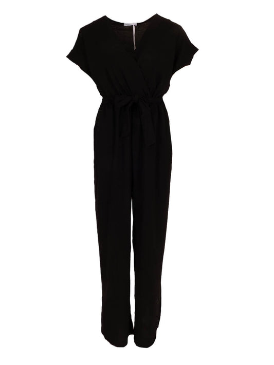 Jumpsuit overslag met ceintuur Zwart