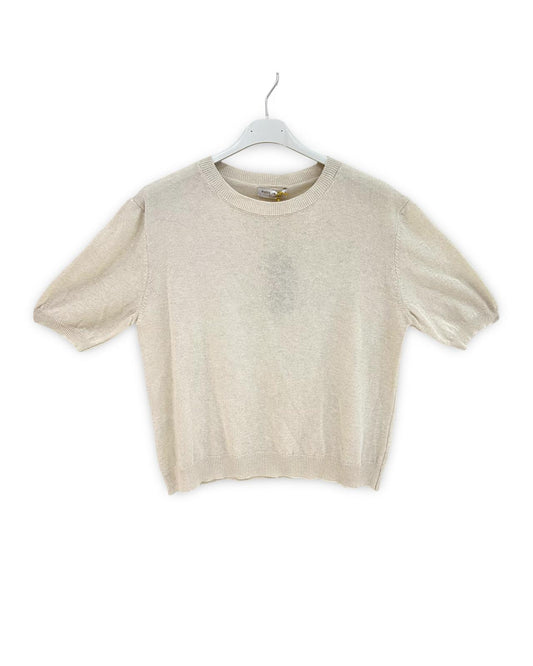 Katoenen trui/t-shirt met korte mouw en ronde hals Beige