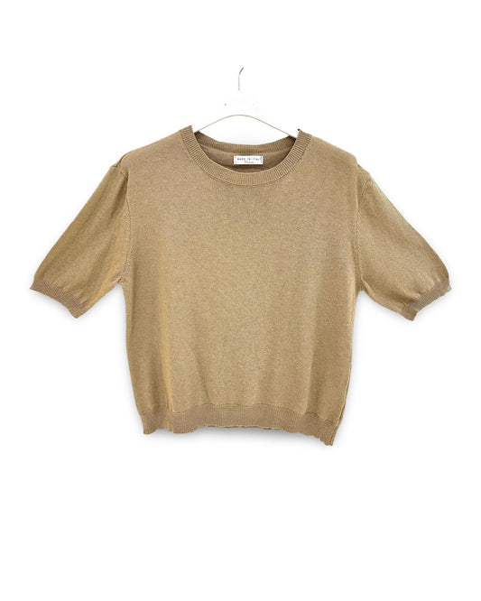 Katoenen trui/t-shirt met korte mouw en ronde hals Camel