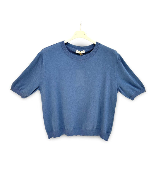 Katoenen trui/t-shirt met korte mouw en ronde hals Jeansblauw