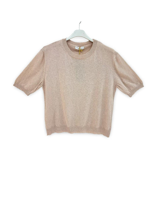 Katoenen trui/t-shirt met korte mouw en ronde hals Taupe
