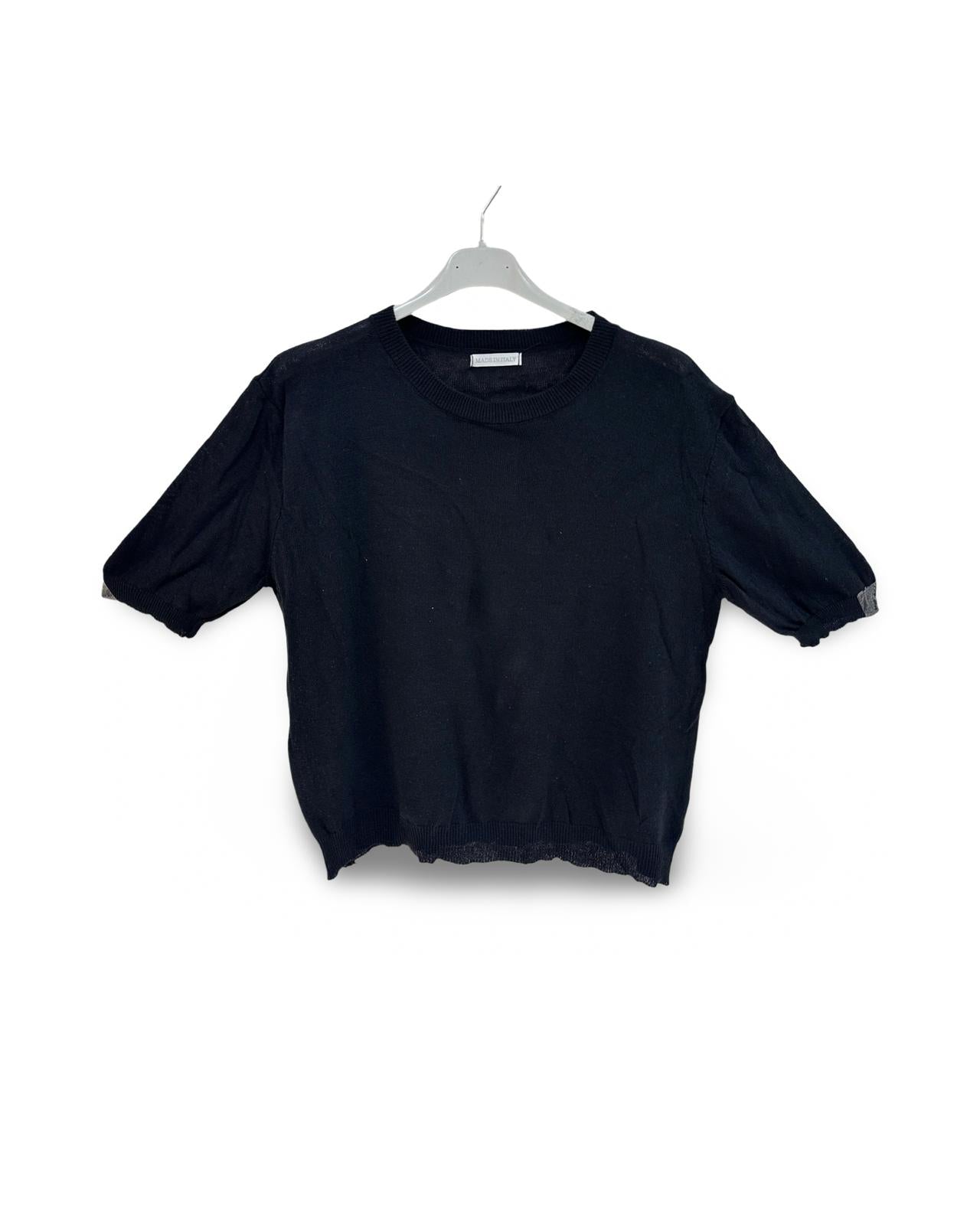Katoenen trui/t-shirt met korte mouw en ronde hals Zwart