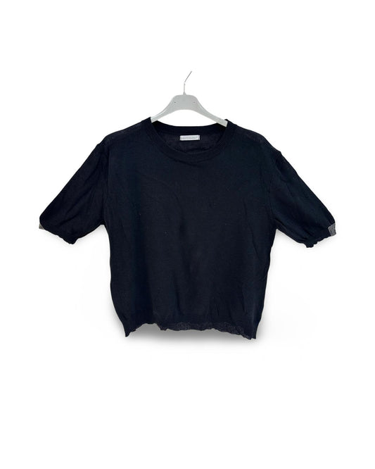 Katoenen trui/t-shirt met korte mouw en ronde hals Zwart