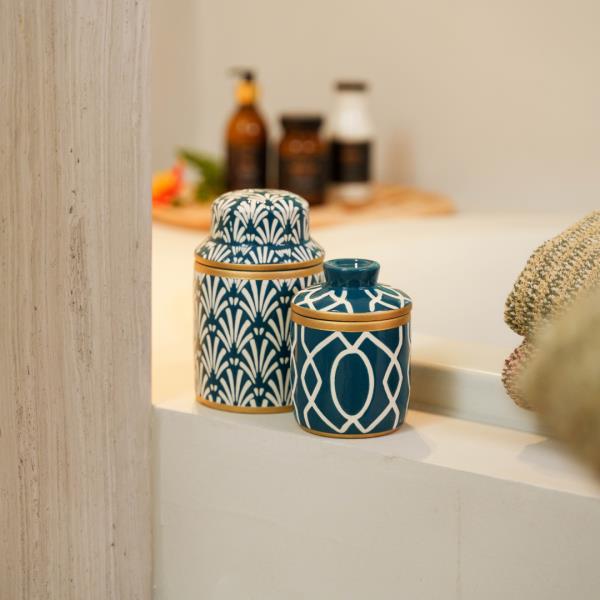 Kayori - Geurkaars - Keramiek - 600gr - Hazakura - Blauw