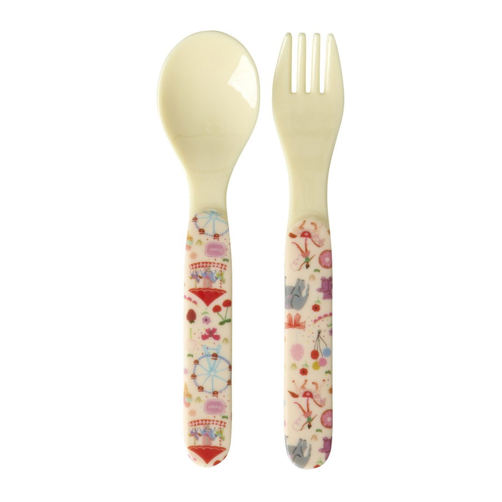 KidsMelamineSpoonandForkcircusPink__1