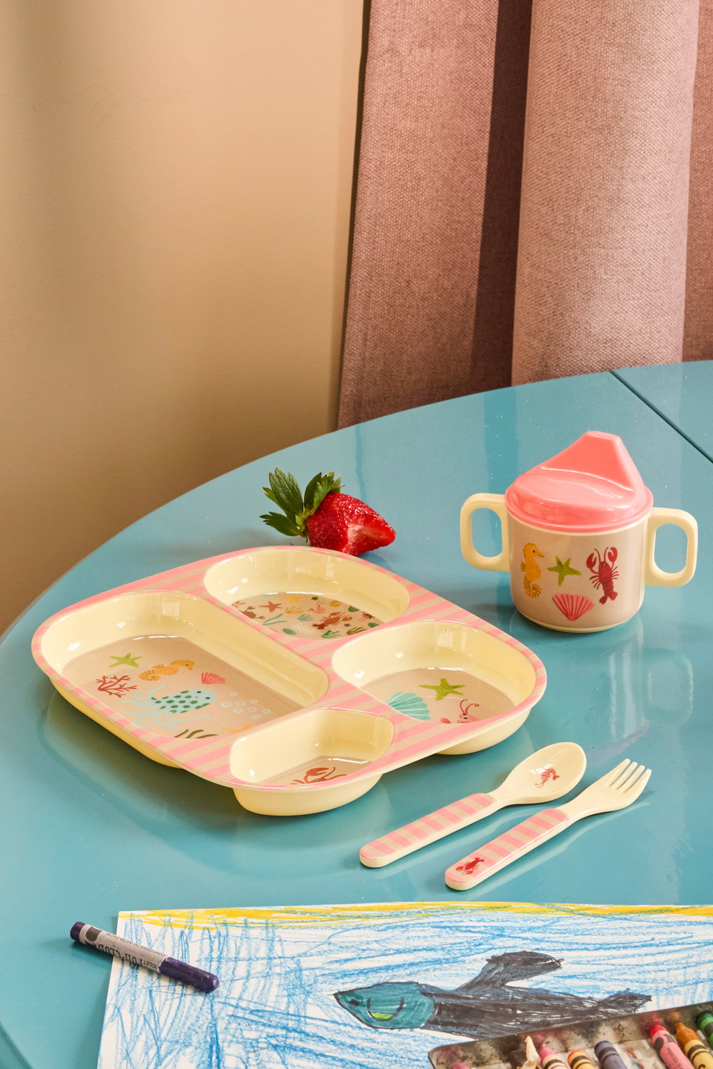 KidsMelamineSpoonandForkwithCoral__3