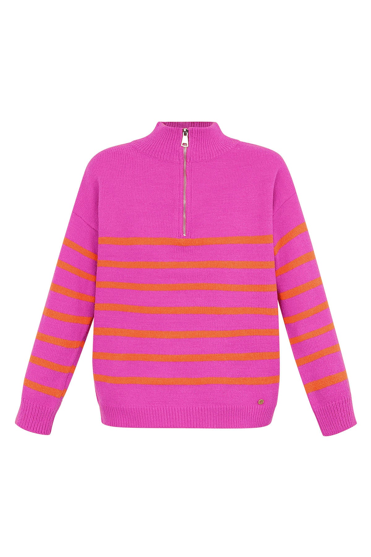 Knitted sweater stripes with zipper Fuchsia