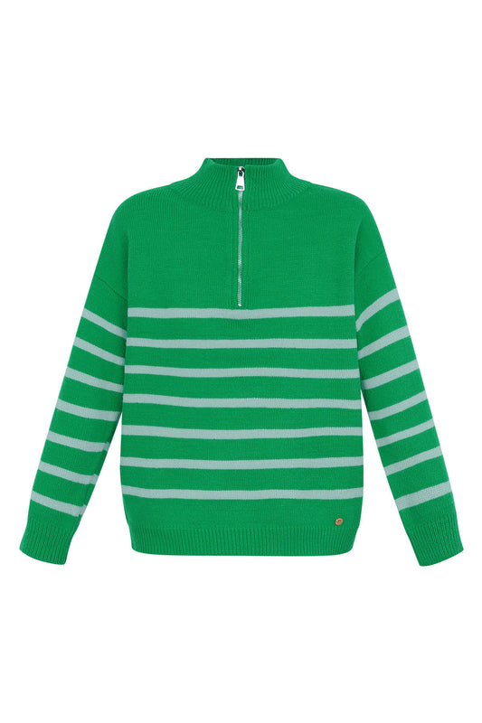 Knitted sweater stripes with zipper Groen