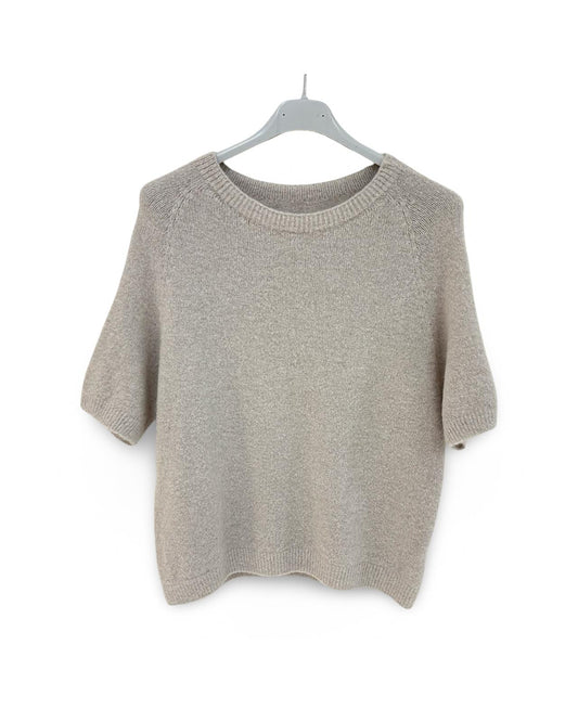 Korte mouw trui met ronde hals in Alpaca Beige