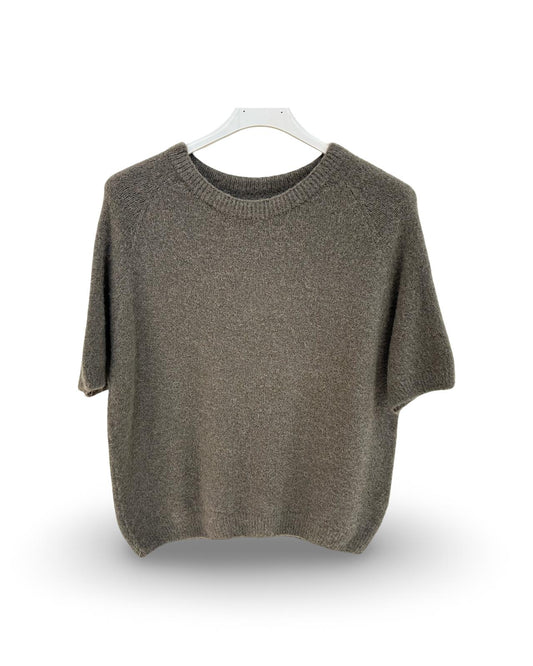 Korte mouw trui met ronde hals in Alpaca Bruin