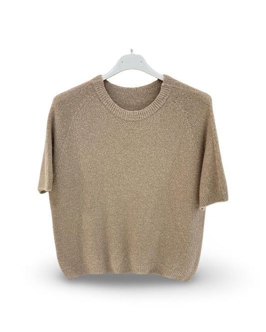 Korte mouw trui met ronde hals in Alpaca Camel