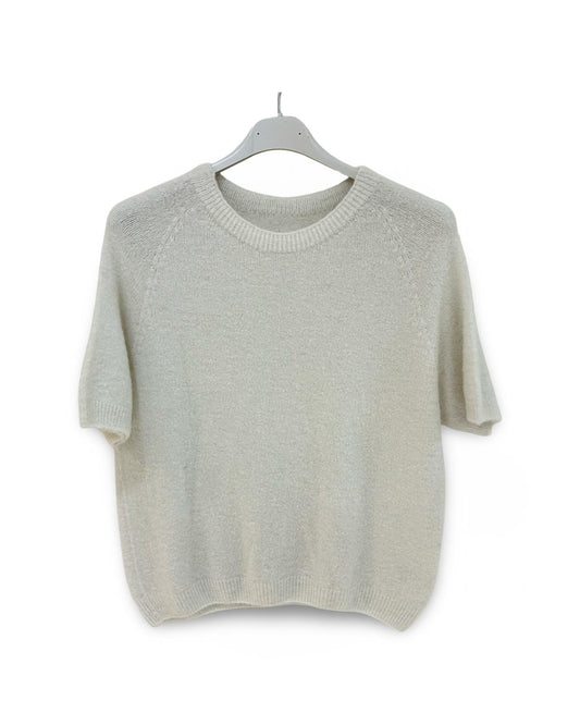 Korte mouw trui met ronde hals in Alpaca Ecru