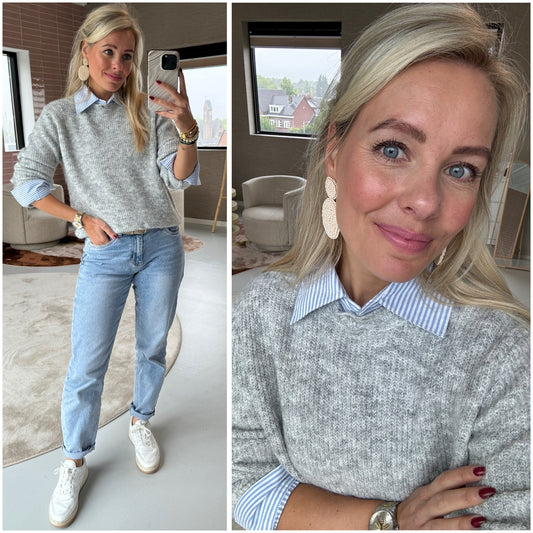 Leah trui met nep blouse Grijs