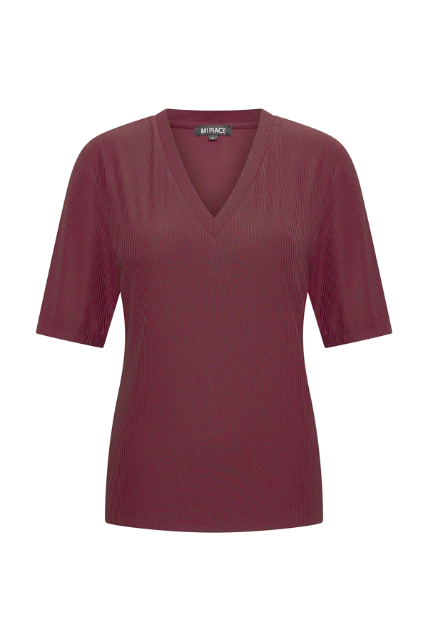 Mi Piace Shirt V Neck Ribbed Burgundy