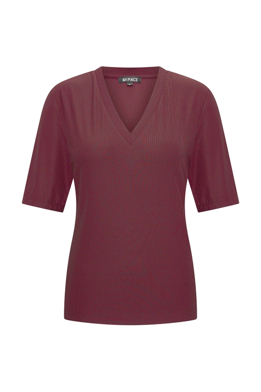 Mi Piace Shirt V Neck Ribbed Burgundy