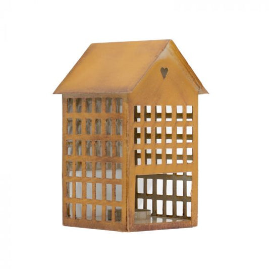 Metalen huisje waxinehouder mustard hartje
