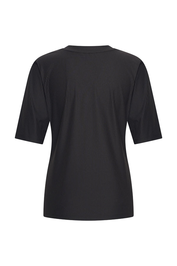Mi Piace Shirt V Neck Ribbed Zwart